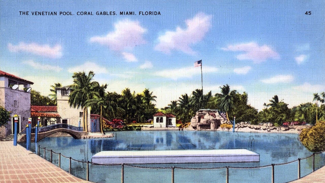 A historic postcard of the Venetian Pool in Coral Gables, the coral rock quarry George Merrick turned into a public pool in the 1920s